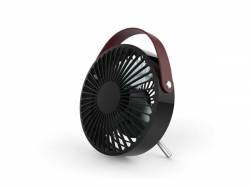 VENTILADOR USB DE DISEÑO NEGRO CON ASA DE CUERO ARTIFICIAL