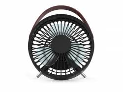 VENTILADOR USB DE DISEÑO NEGRO CON ASA DE CUERO ARTIFICIAL