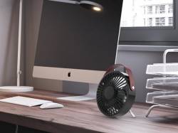 VENTILADOR USB DE DISEÑO NEGRO CON ASA DE CUERO ARTIFICIAL