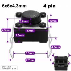 INTERRUPTOR TACTIL PEQUEÑO PULSADOR MOMENTANEO PCB 4,3MM X 6X6/5/6 / 7 MM