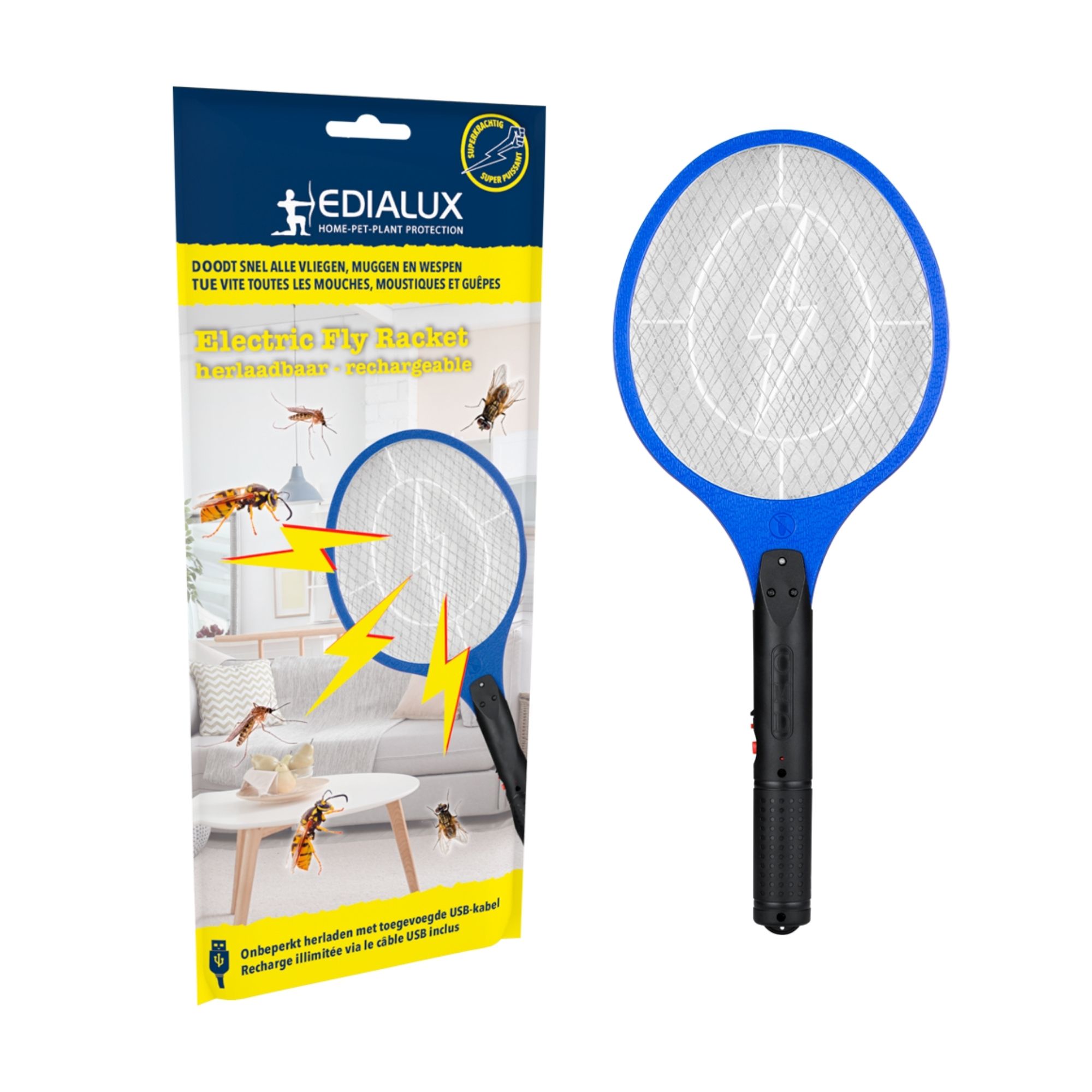 RAQUETA ELéCTRICA MATA MOSCAS USB RECARGABLE, POTENTE MATAMOSQUITOS Y ATRAPAMOSCAS