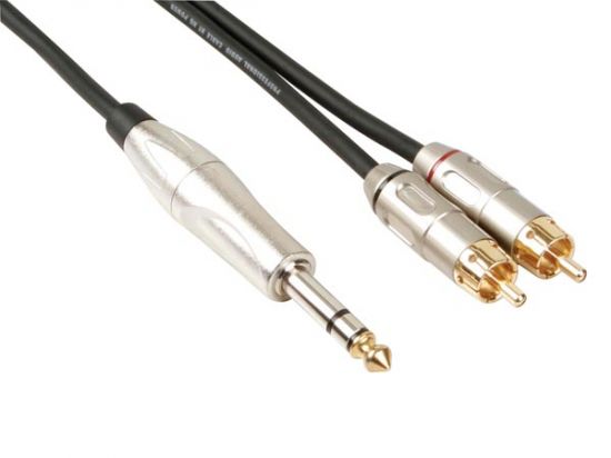 CABLE 2 X RCA MACHO A JACK STEREO 6.35MM 6 METROS