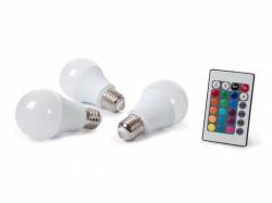 JUEGO DE 3 BOMBILLAS LED 7W E27 RGB BLANCO CÁLIDO