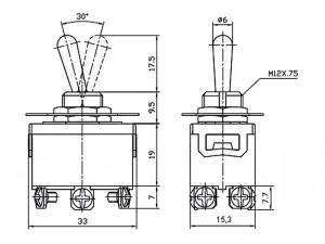 INTERRUPTOR DE PALANCA DPDT 2P ON-OFF-ON 10A 250V